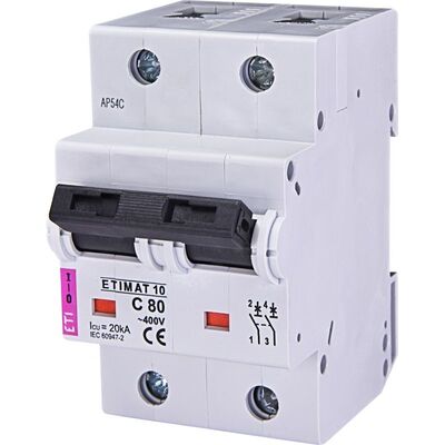 Автоматический выключатель ETI Etimat 10 2P, C80, 20kA (2133731)