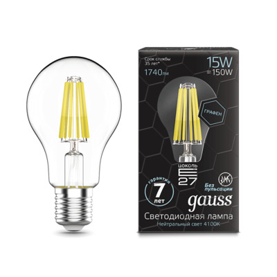 Лампа Gauss LED A60, 15W/840, E27 (102802215)