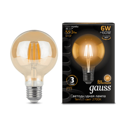 Лампа Gauss LED G95, 6W/824, E27 (105802006)