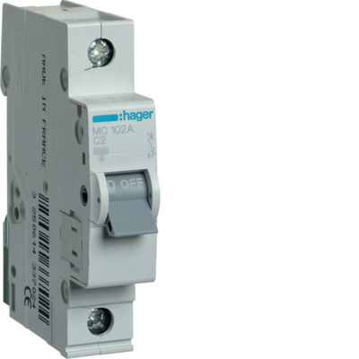 Автоматический выключатель Hager MC102A 2А, 1 п., С, 6kA (MC102A)