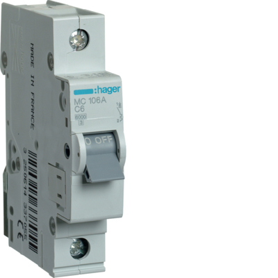 Автоматический выключатель Hager MC106A 6А, 1 п., С, 6kA (MC106A)