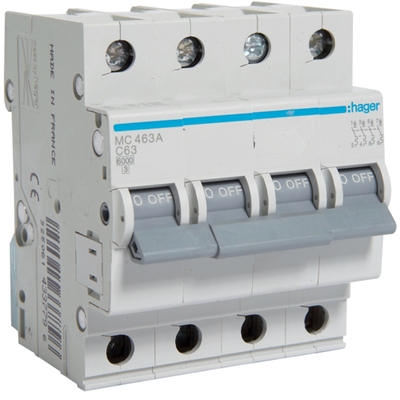 Автоматический выключатель Hager MC463A 63А, 4 п., С, 6kA (MC463A)