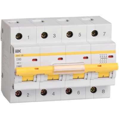 Автоматический выключатель IEK ВА47-100, 4Р, 63А, 10 кА, С (MVA40-4-063-C)