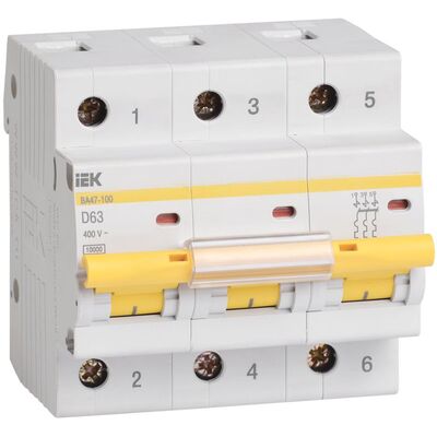 Автоматический выключатель IEK ВА47-150, 3Р, 100А, 15 кА, D (MVA50-3-100-D)