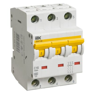 Автоматический выключатель IEK ВА47-60, 3Р, 40А, 6 кА, B (MVA41-3-040-B)