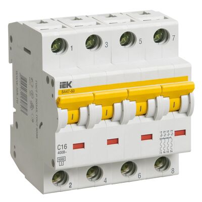 Автоматический выключатель IEK ВА47-60, 4Р, 1А, 6кА, D (MVA41-4-001-D)