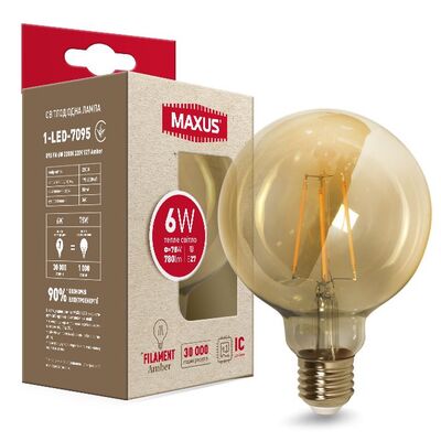 Лампа Maxus LED G95, 7W/822, E27 (1-LED-7095)