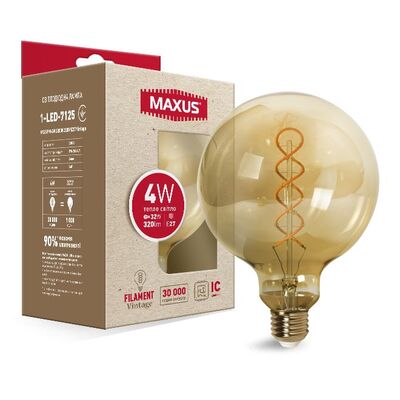 Лампа Maxus LED G125, 4W/822, E27 (1-LED-7125)