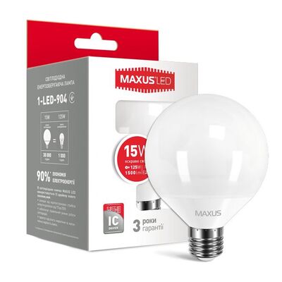 Лампа Maxus LED G95, 15W/840, E27 (1-LED-904)