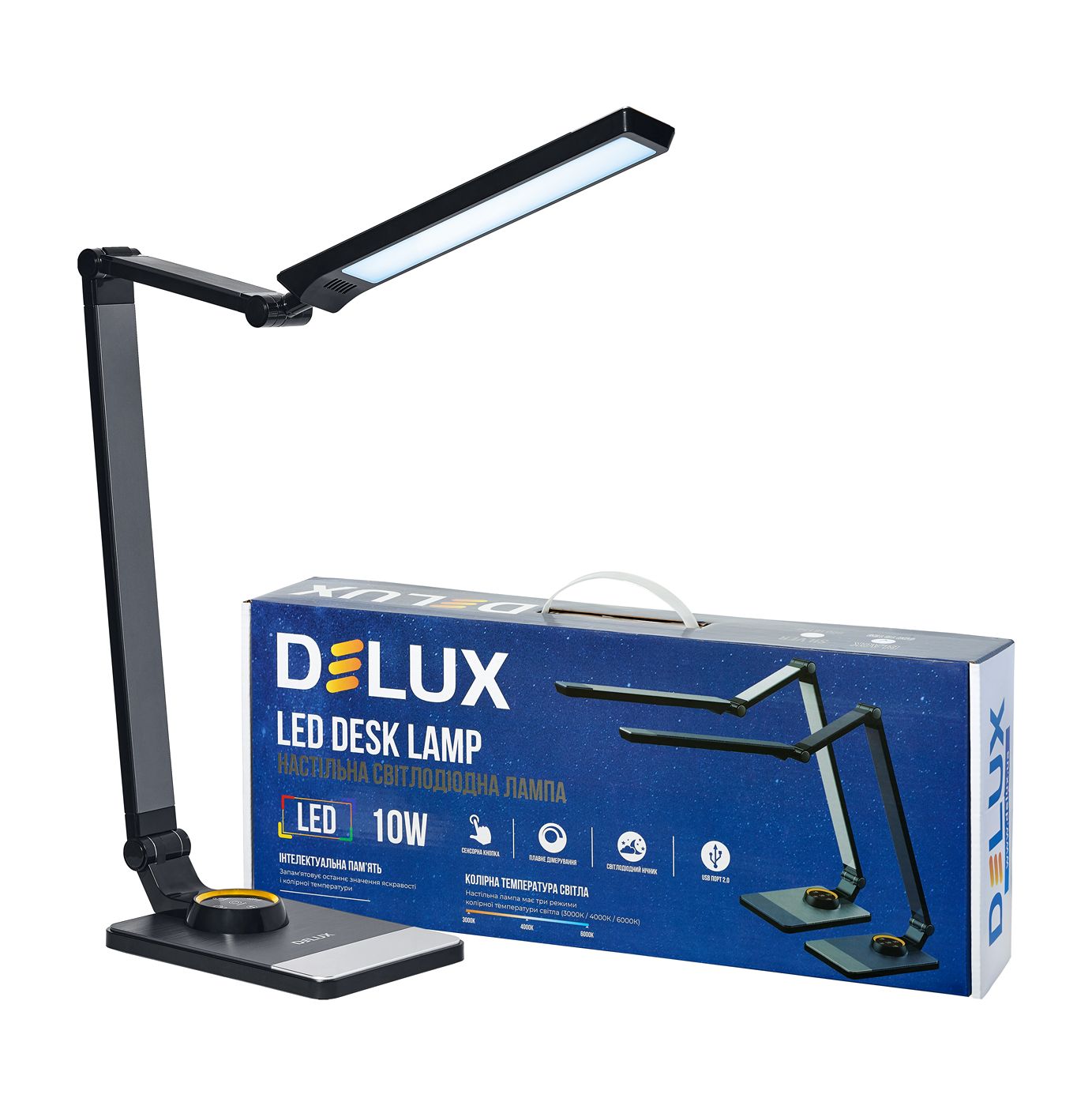 Настільна лампа Delux TF-520 10W, 3000/4000/6000K, чорний/чорний (90018129)