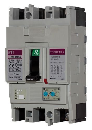 Автоматический выключатель ETI EB2 125/3V 63A ((0.63-1)In/(6-12)In) 1000V 3P (4671374)