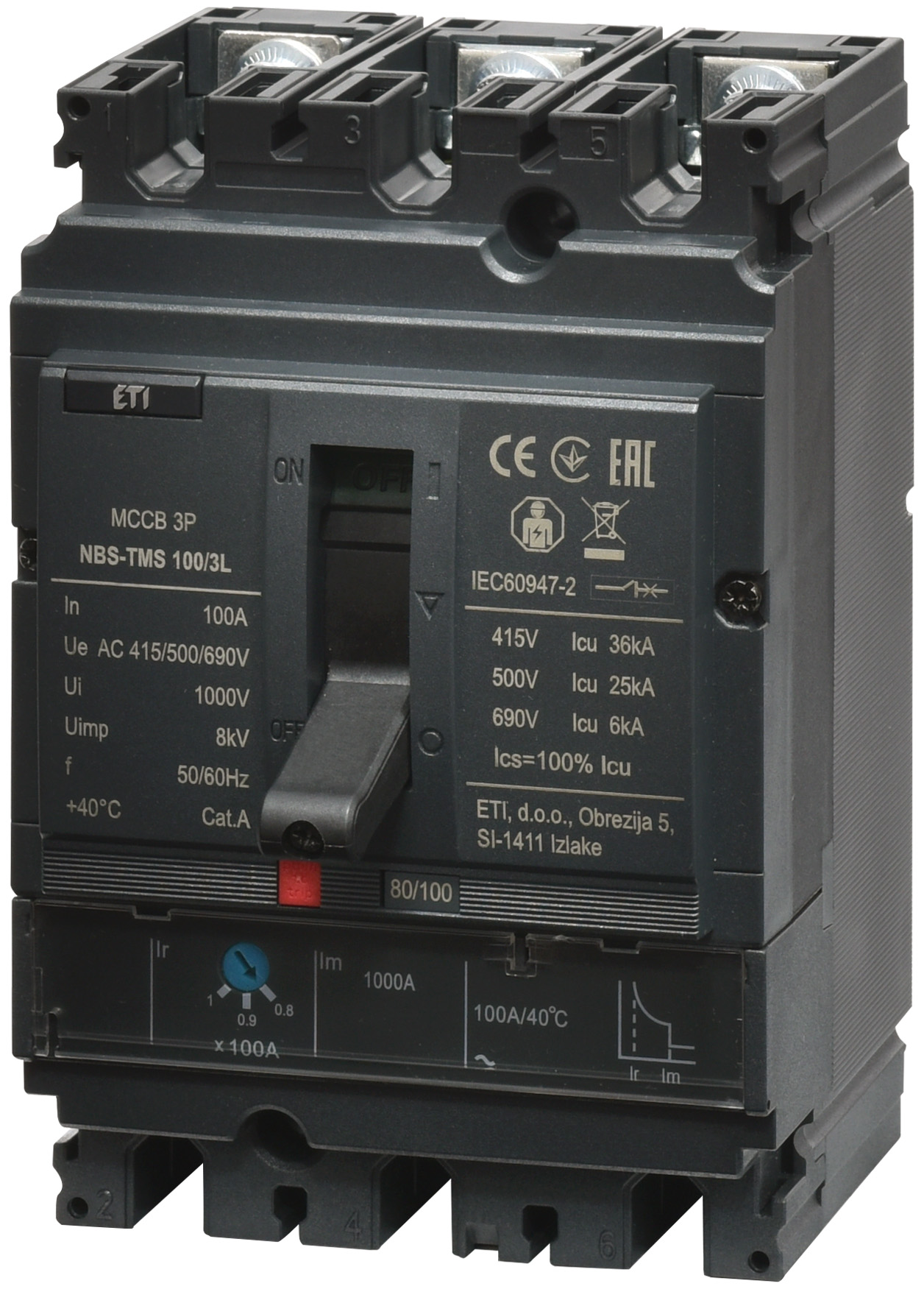 Автоматический выключатель ETI Etibreak NBS-TMS 160/3L, 160A