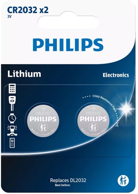 Батарейка Philips CR2032, BL2 (CR2032P2/01B)