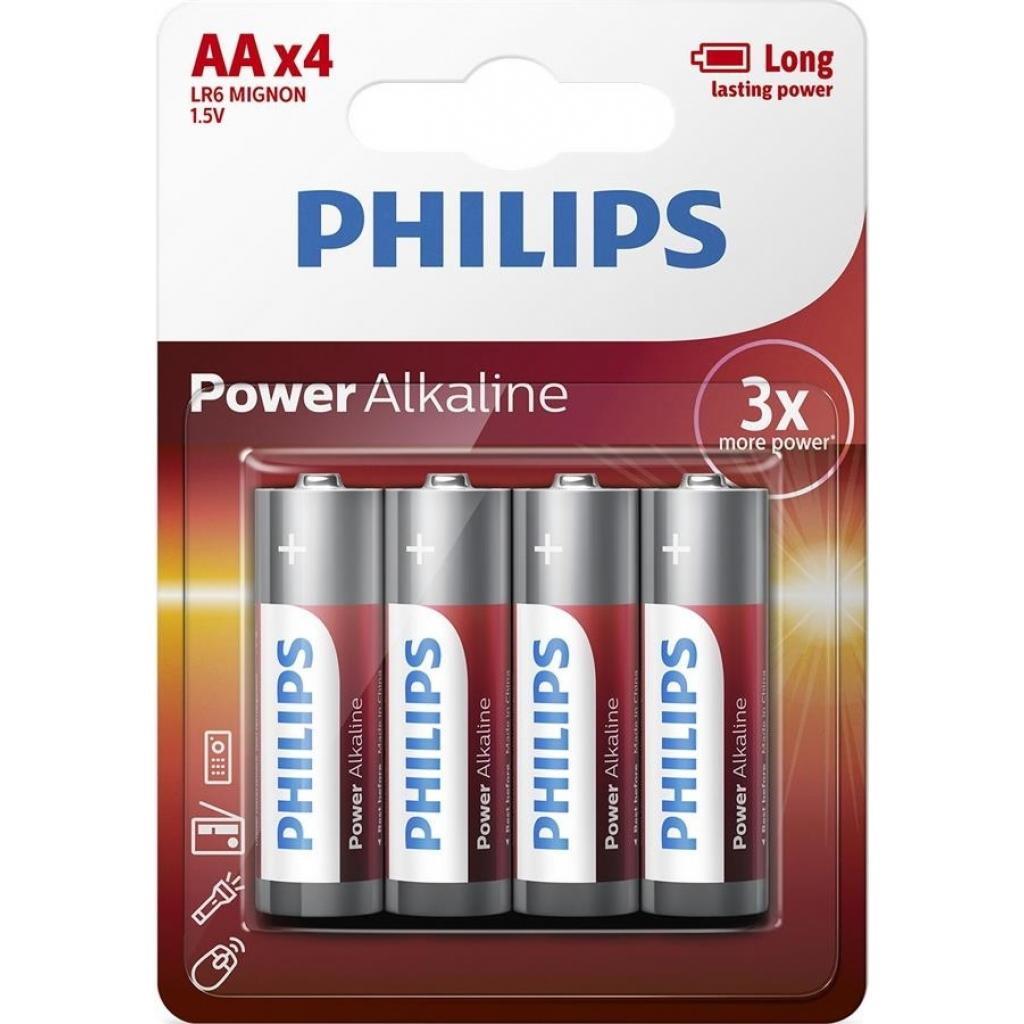 Батарейка Philips Power Alkaline AA, BL4 (LR6P4B/10)