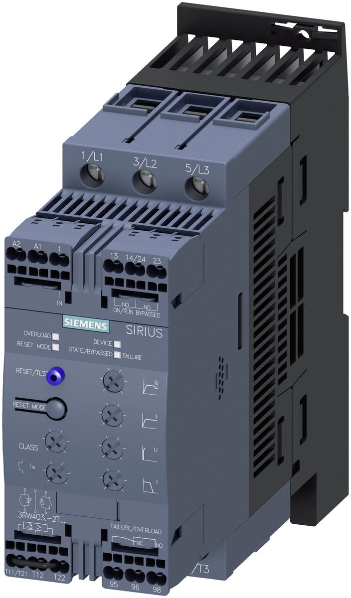 Плавный пуск Siemens Sirius 3RW40 45 kW, 72A, 24В, AC/DC, пружинные клеммы, вход термистора (3RW4038-2TB05)